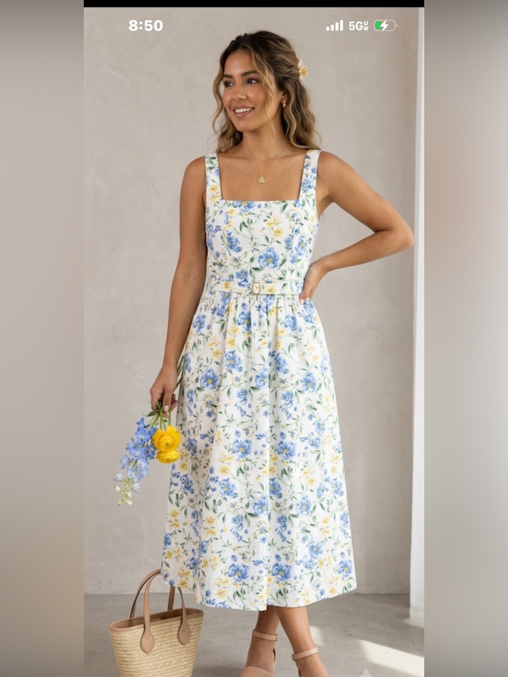 Girls' White Floral Sundress with Blue & Yellow Blooms# 184